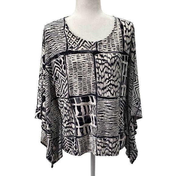 Chico’s Poncho Top Black White Geometric Print Women’s S/M Flowy Blouse - Picture 2 of 13